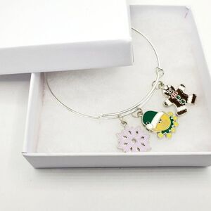 Elf Bracelet, Silver Christmas Charm Bracelet, Snowflake Jewelry